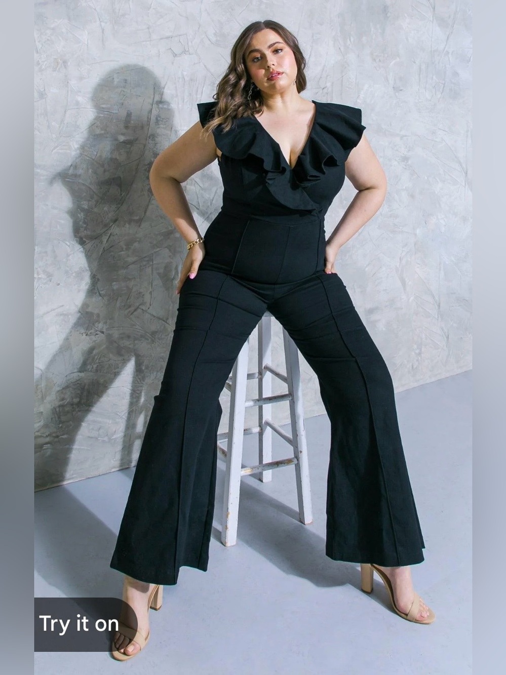 Flying tomato Women’s Black Ruffle Neck Jumpsuit